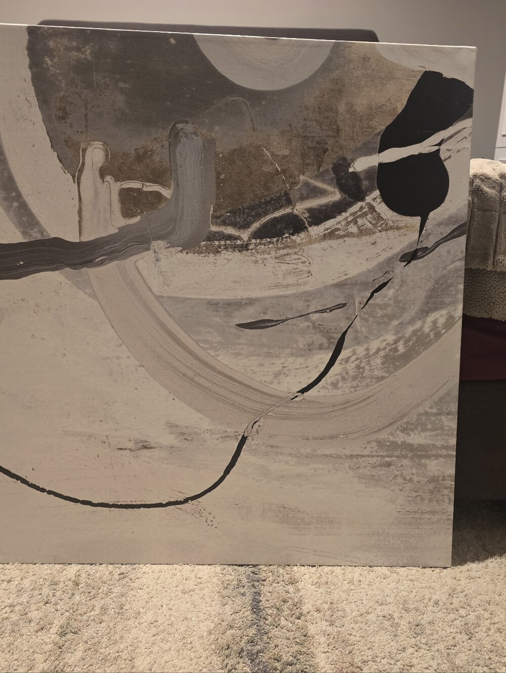 Abstract Monochrome Canvas Wall Art - Neutral Gray and Black 36×36 - Picture 3 of 6